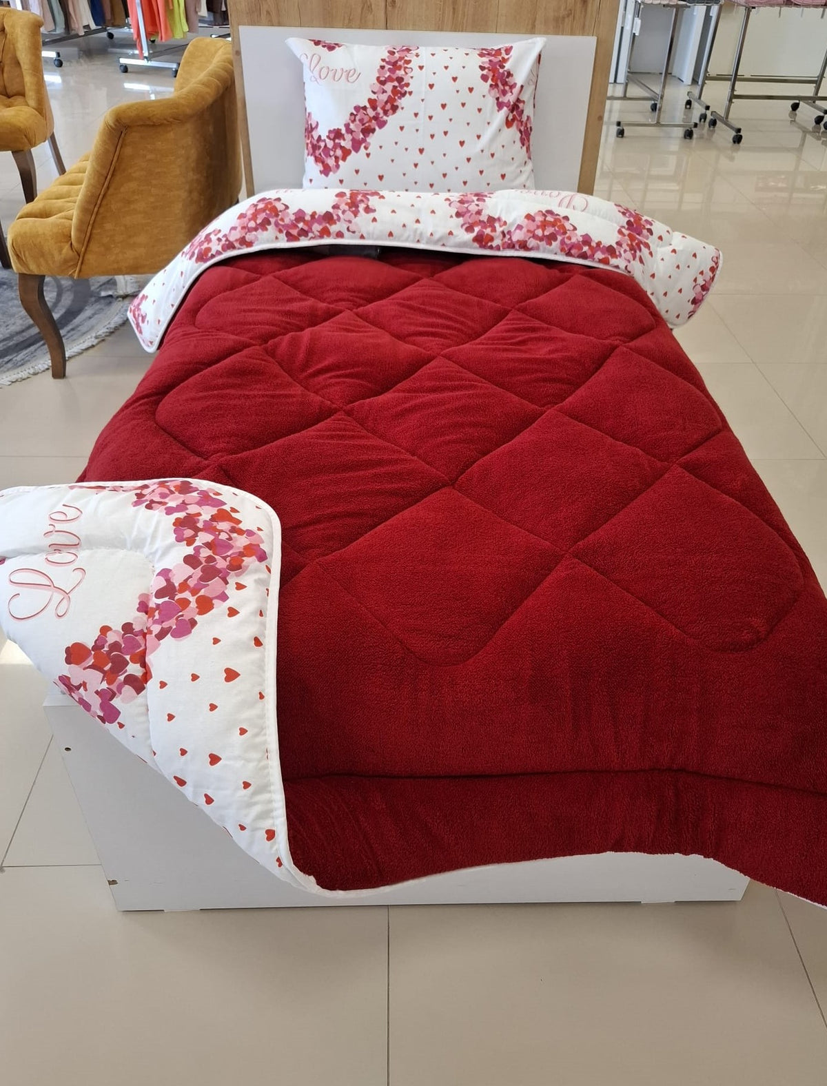 ETE HOMETEX TEK KİŞİLİK LÜX WELSOFT YORGAN SETİ LOVE BORDO 155X215CM 8696474231966