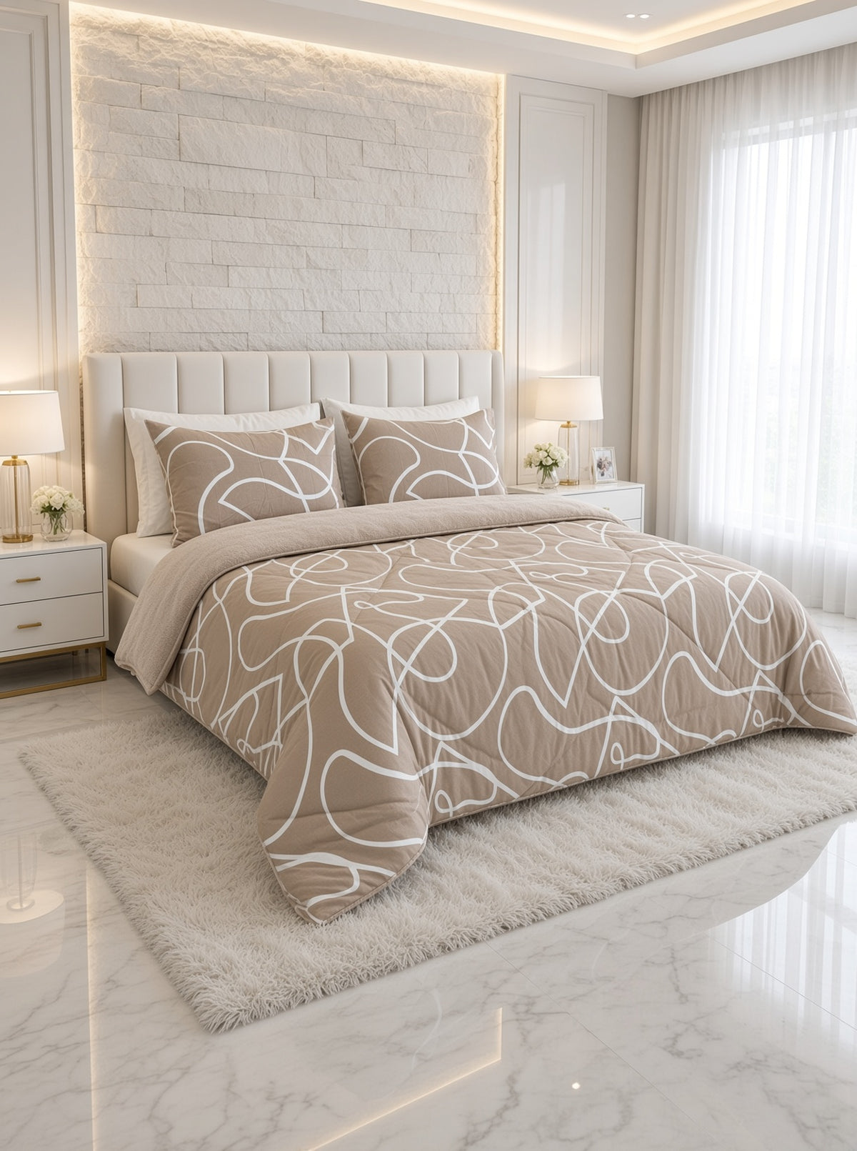 ETE HOMETEX ÇİFT KİŞİLİK LÜX WELSOFT YORGAN SETİ 195X215CM MİX BEJ 8696474232092