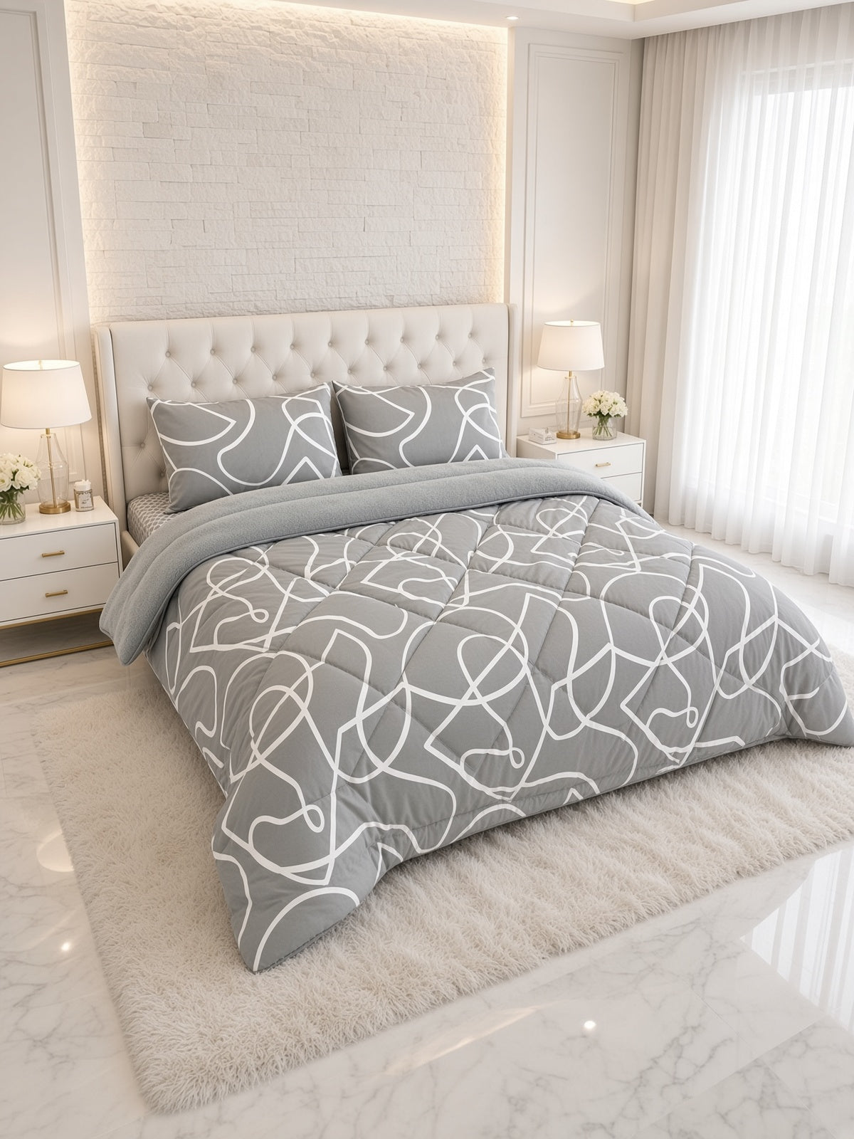 ETE HOMETEX ÇİFT KİŞİLİK LÜX WELSOFT YORGAN SETİ 195X215CM MİX GRİ 8696474232069