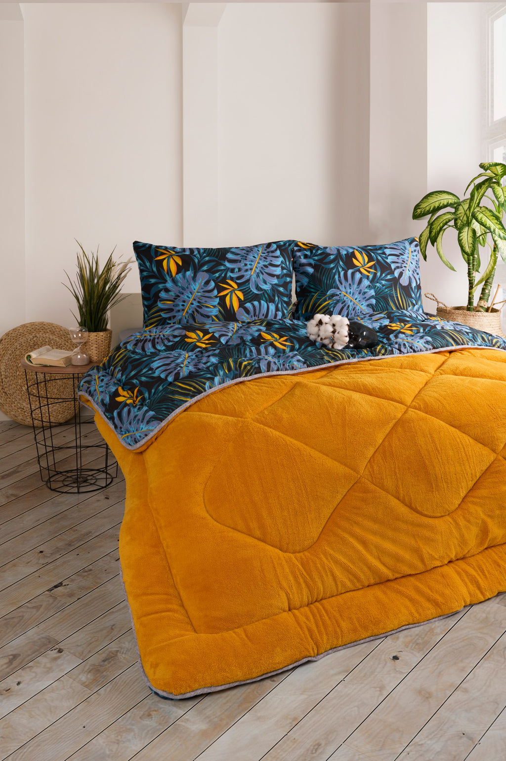 ETE HOMETEX ÇİFT KİŞİLİK LÜX WELSOFT YORGAN SETİ 195X215CM MONESTERA HARDAL 8696474231954