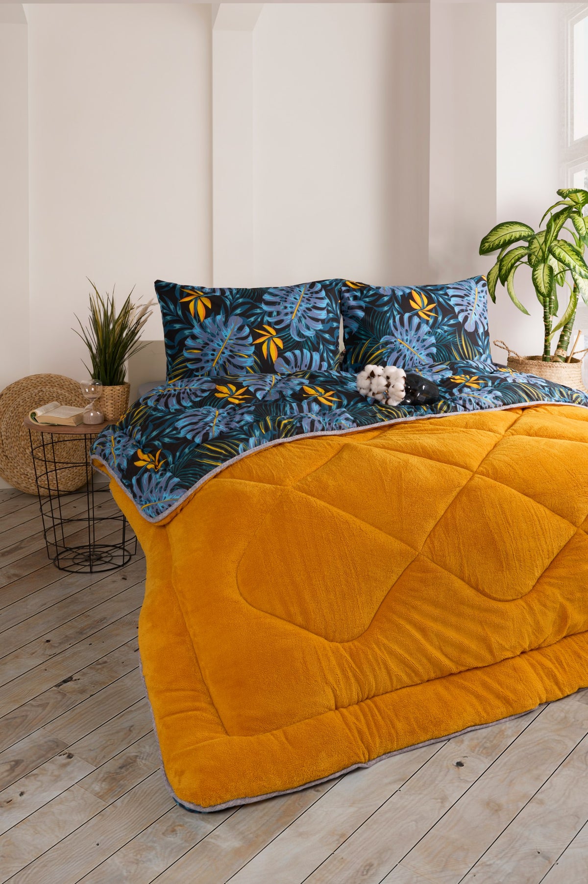 ETE HOMETEX ÇİFT KİŞİLİK LÜX WELSOFT YORGAN SETİ 195X215CM MONESTERA HARDAL 8696474231954