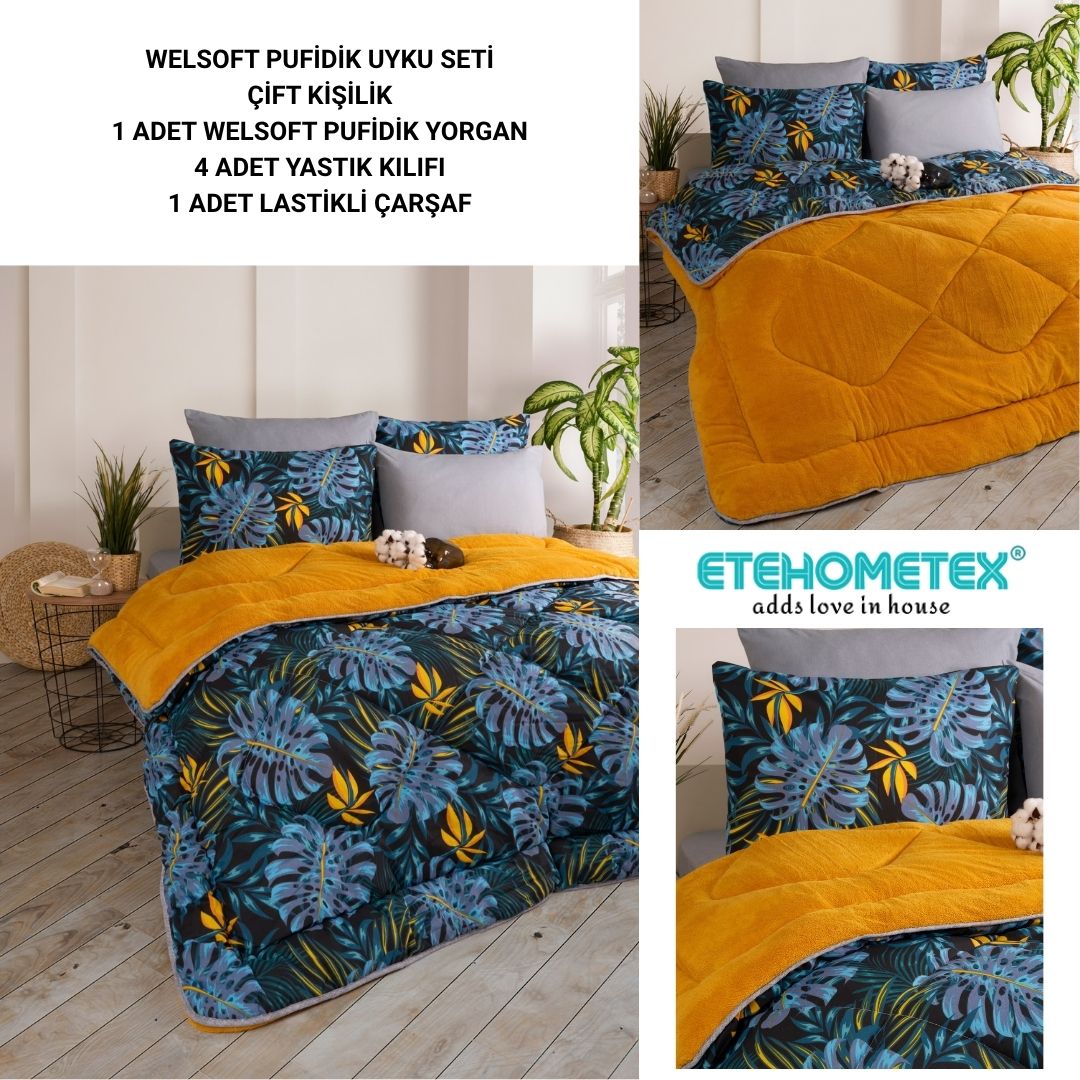 ETE HOMETEX ÇİFT KİŞİLİK WELSOFT UYKU SETİ MONESTERA HARDAL 8696474231983