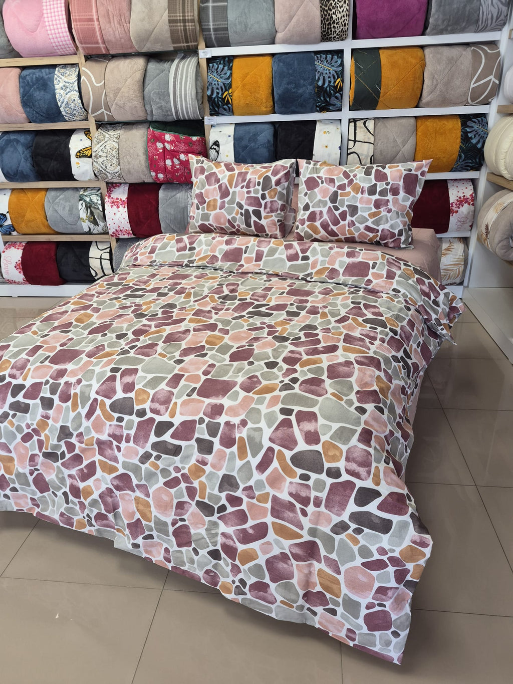 ETEHOMETEX %100 Pamuk Nevresim Takımı ÇİFT KİŞİLİK MOZAİK PUDRA 8696474232112