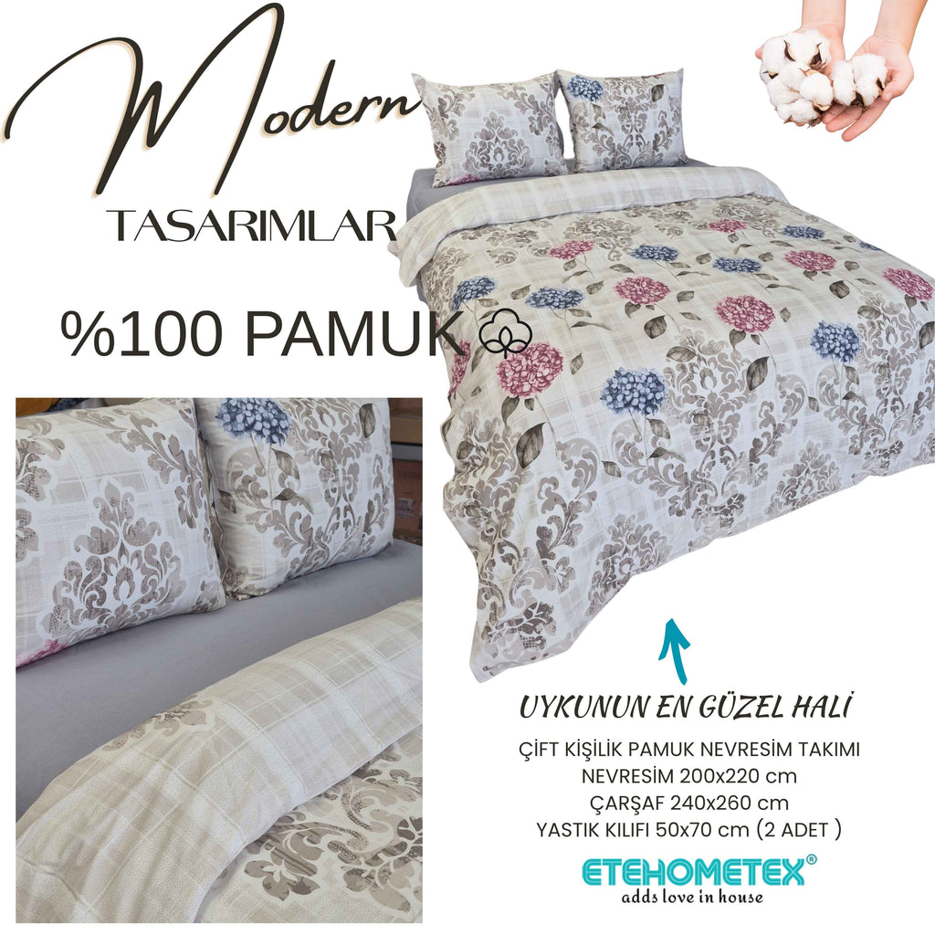 ETEHOMETEX %100 Pamuk Nevresim Takımı ÇİFT KİŞİLİK ORTANCA RENKLİ 8696474232111