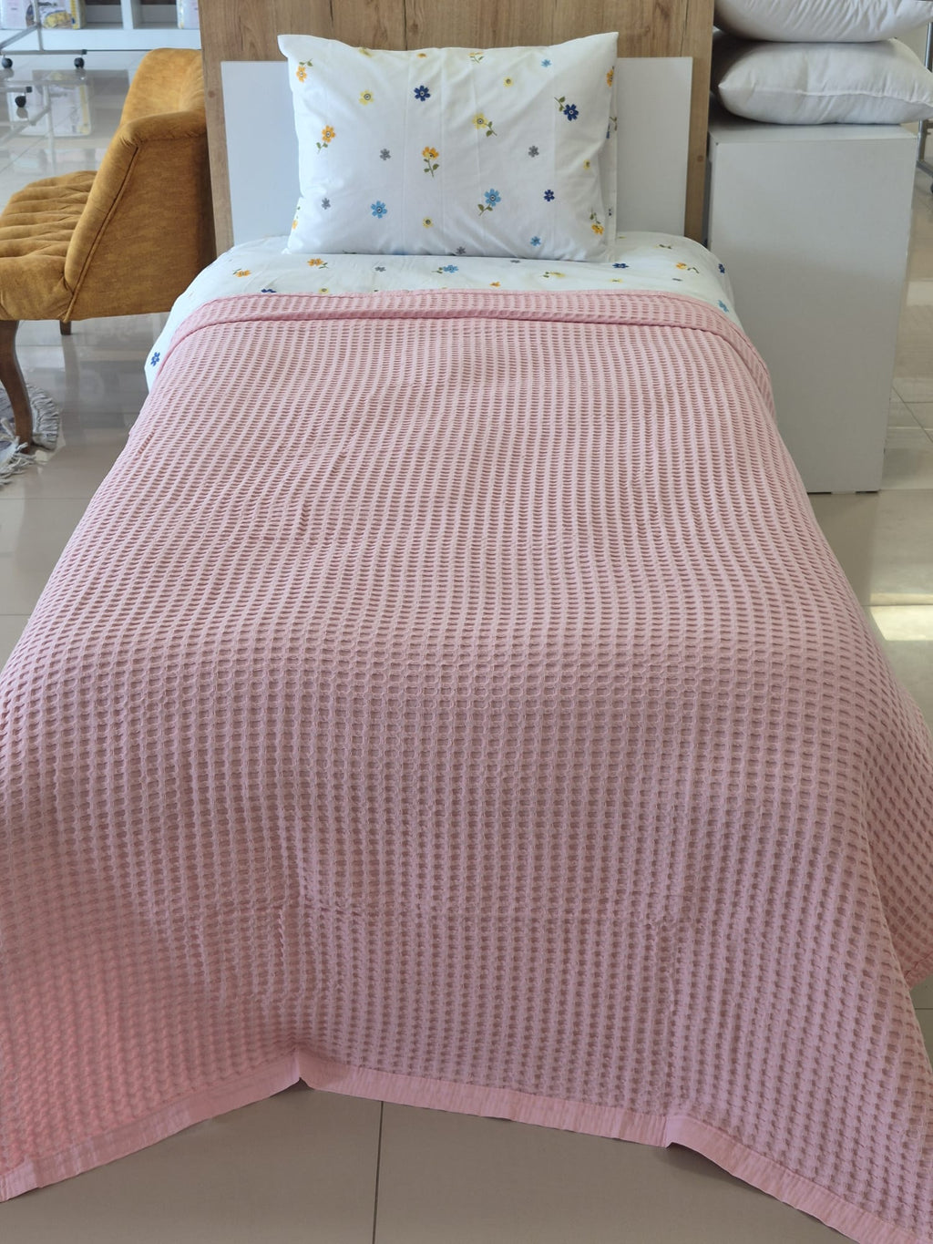 ETEHOMETEX HAVUZLU PİKE TAKIMI %100 PAMUK TEK KİŞİLİK PEMBE 8696474232108