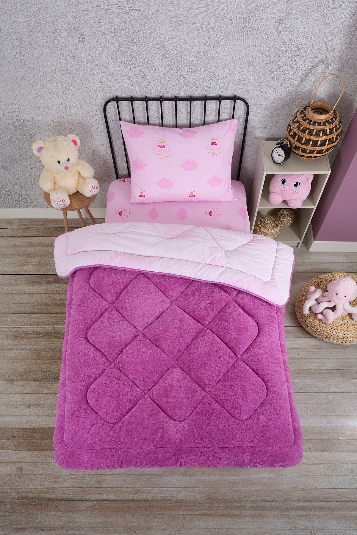 ETE HOMETEX TEK KİŞİLİK LÜX WELSOFT YORGAN SETİ PRENSES MÜRDÜM 155X215CM 8696474231855