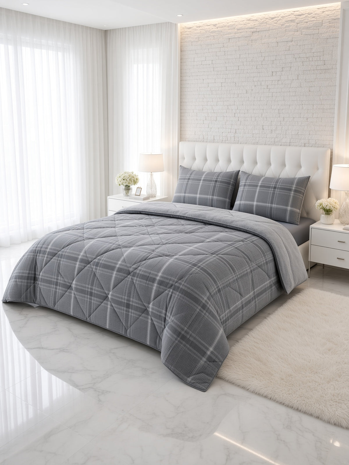 ETE HOMETEX ÇİFT KİŞİLİK LÜX WELSOFT YORGAN SETİ 195X215CM SAFİR GRİ 8696474231948