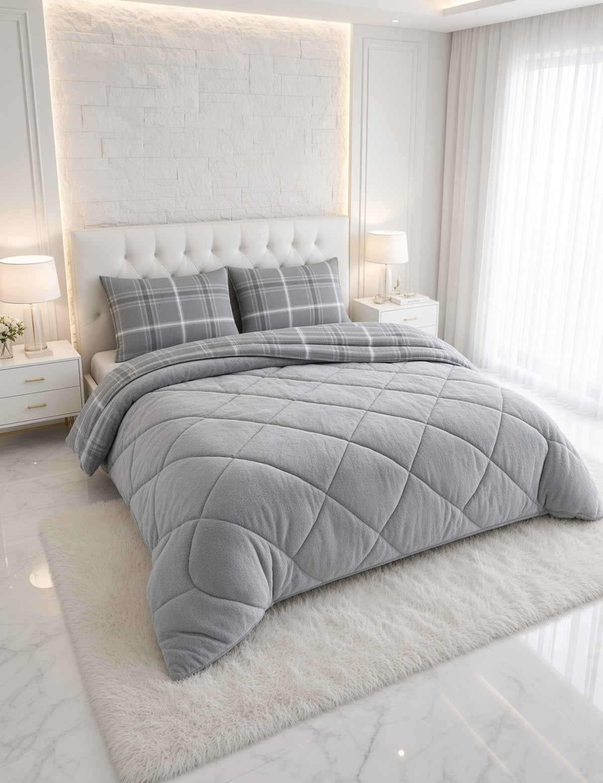 ETE HOMETEX ÇİFT KİŞİLİK LÜX WELSOFT YORGAN SETİ 195X215CM SAFİR GRİ 8696474231948