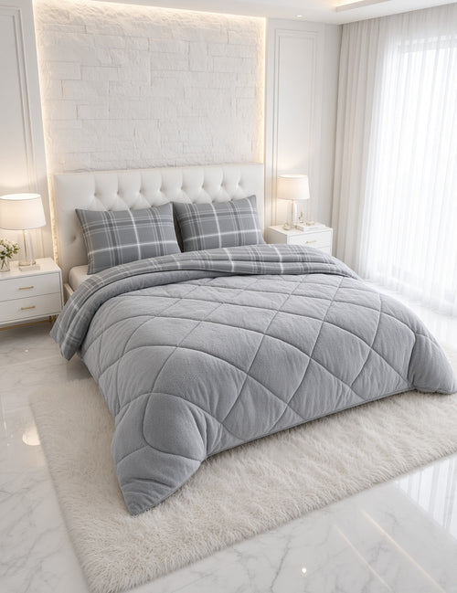 ETE HOMETEX ÇİFT KİŞİLİK LÜX WELSOFT YORGAN SETİ 195X215CM SAFİR GRİ 8696474231948
