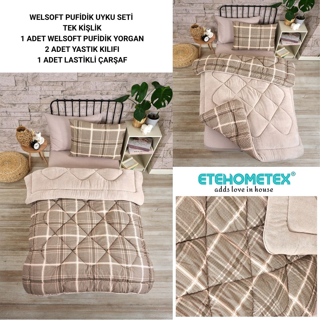 ETE HOMETEX TEK KİŞİLİK WELSOFT UYKU SETİ SAFİR BEJ 8696474232018