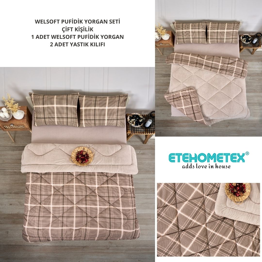 ETE HOMETEX ÇİFT KİŞİLİK LÜX WELSOFT YORGAN SETİ 195X215CM SAFİR BEJ 8696474231947