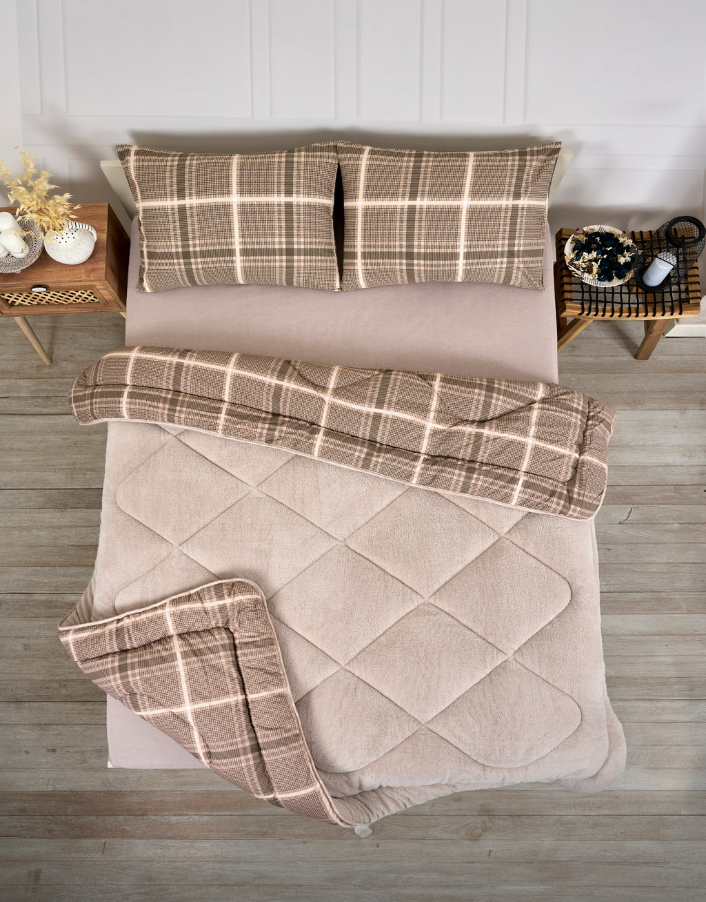 ETE HOMETEX ÇİFT KİŞİLİK LÜX WELSOFT YORGAN SETİ 195X215CM SAFİR BEJ 8696474231947
