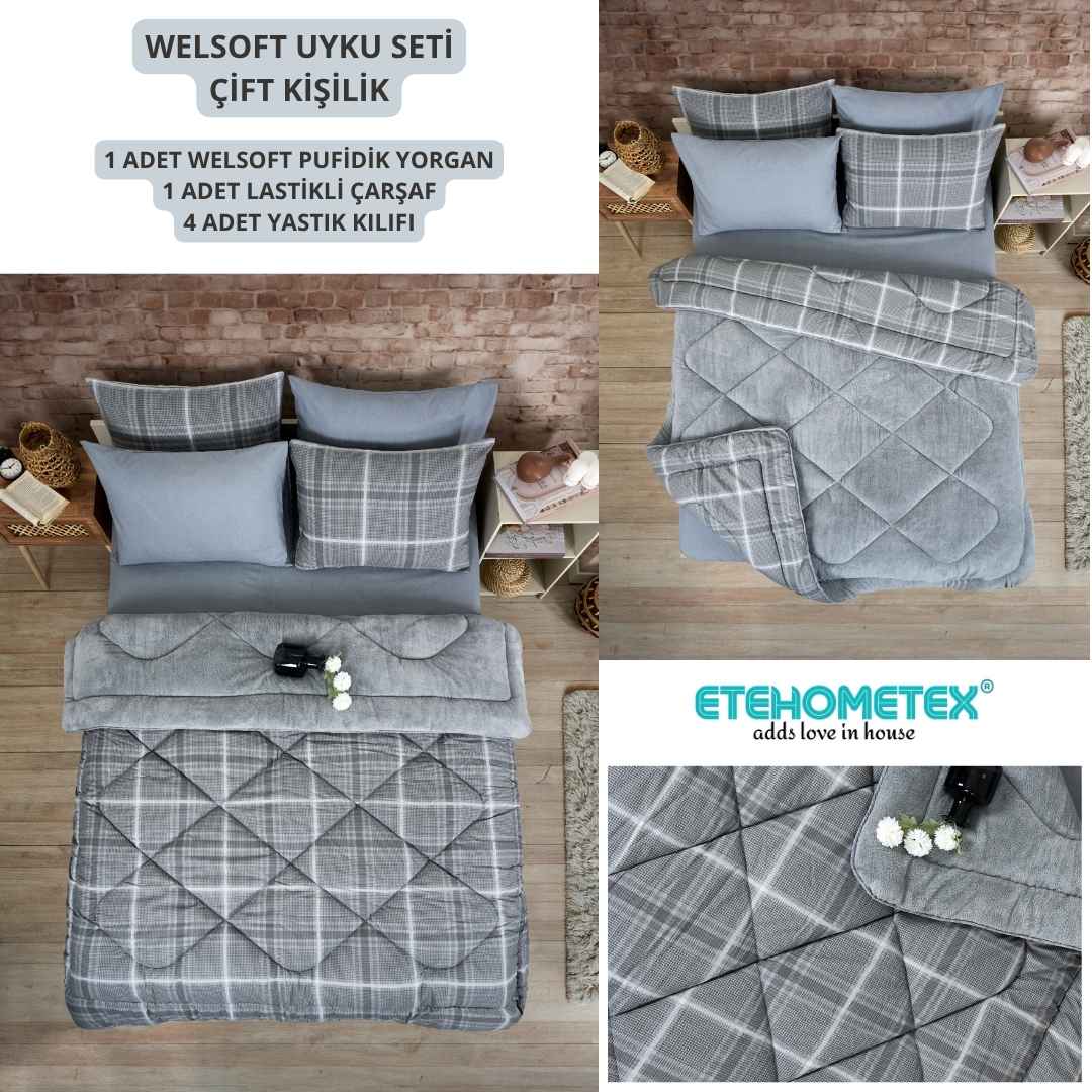 ETE HOMETEX ÇİFT KİŞİLİK WELSOFT UYKU SETİ SAFİR GRİ 8696474231986