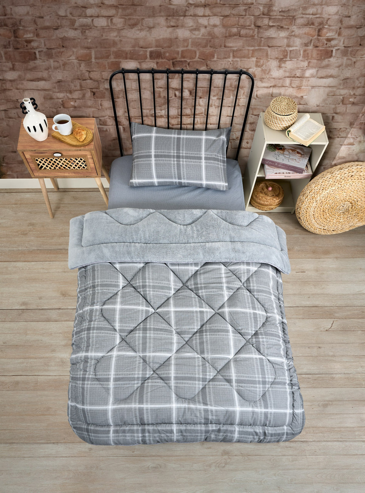 ETE HOMETEX TEK KİŞİLİK LÜX WELSOFT YORGAN SETİ SAFİR GRİ 155X215CM 8696474231850