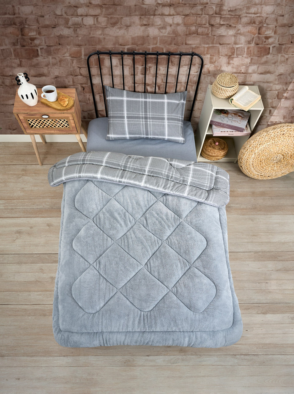ETE HOMETEX TEK KİŞİLİK LÜX WELSOFT YORGAN SETİ SAFİR GRİ 155X215CM 8696474231850