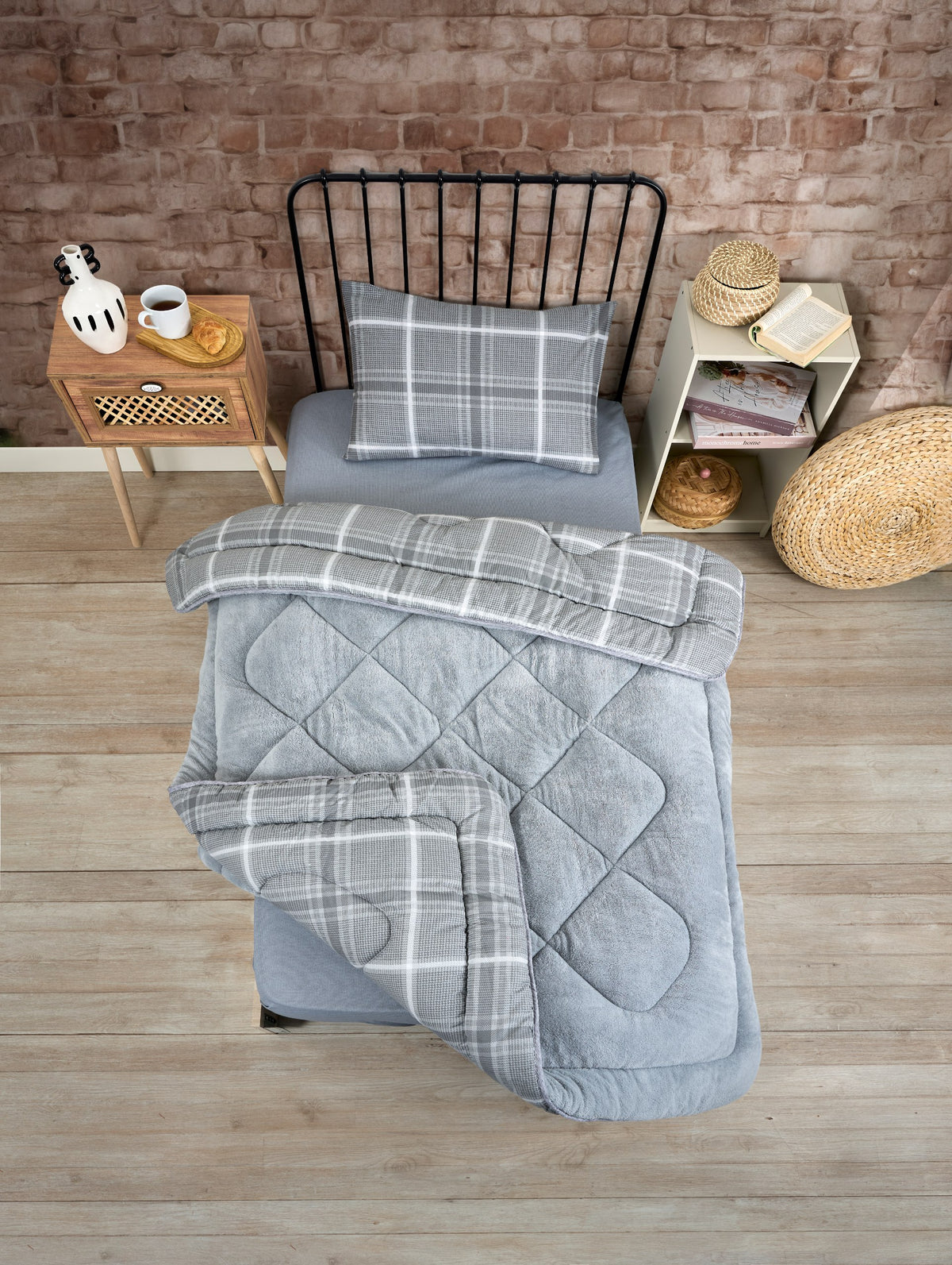 ETE HOMETEX TEK KİŞİLİK LÜX WELSOFT YORGAN SETİ SAFİR GRİ 155X215CM 8696474231850