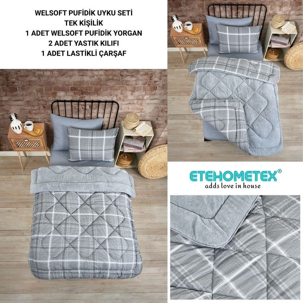 ETE HOMETEX TEK KİŞİLİK WELSOFT UYKU SETİ SAFİR GRİ 8696474232019