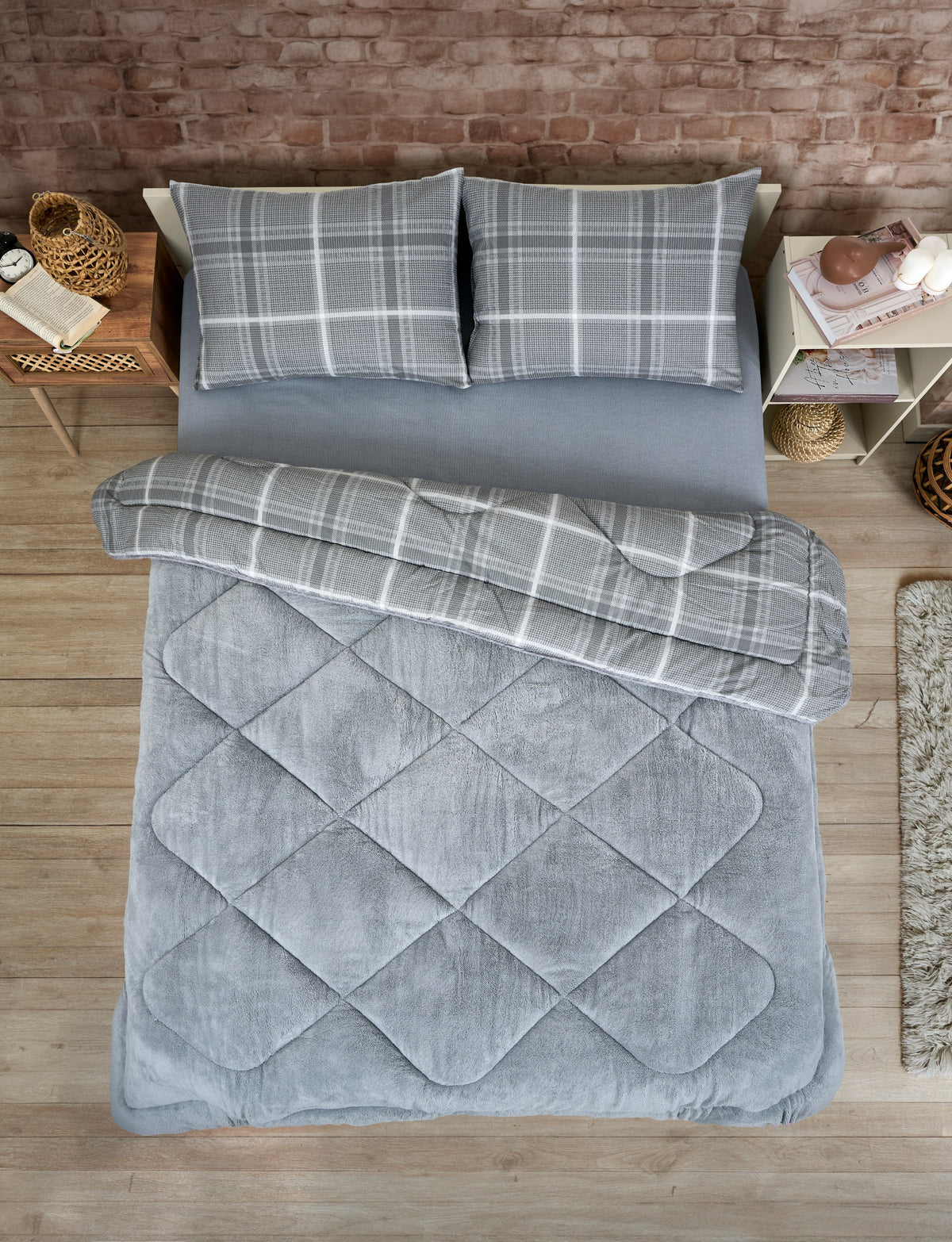 ETE HOMETEX ÇİFT KİŞİLİK LÜX WELSOFT YORGAN SETİ 195X215CM SAFİR GRİ 8696474231948