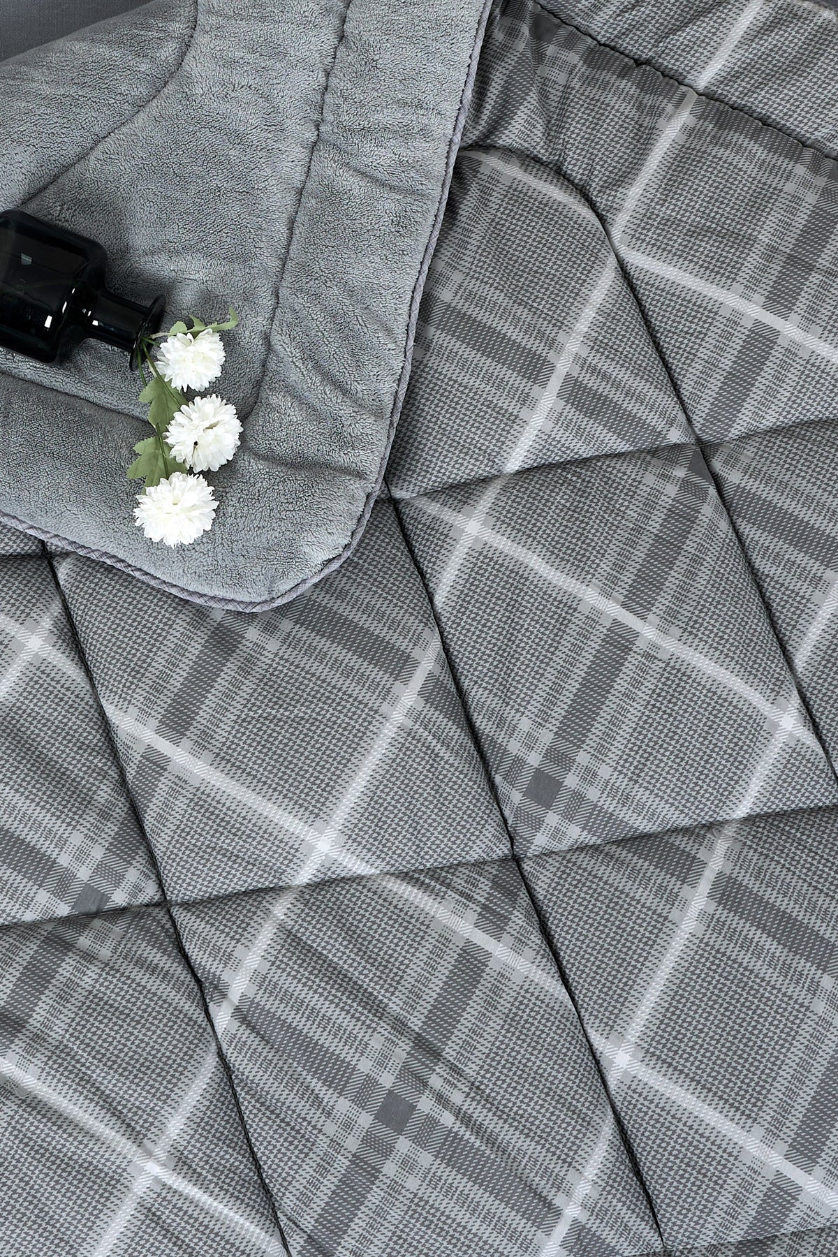ETE HOMETEX ÇİFT KİŞİLİK LÜX WELSOFT YORGAN SETİ 195X215CM SAFİR GRİ 8696474231948