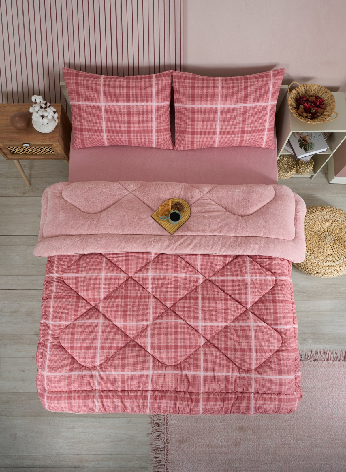 ETE HOMETEX ÇİFT KİŞİLİK LÜX WELSOFT YORGAN SETİ 195X215CM SAFİR PUDRA 8696474231949