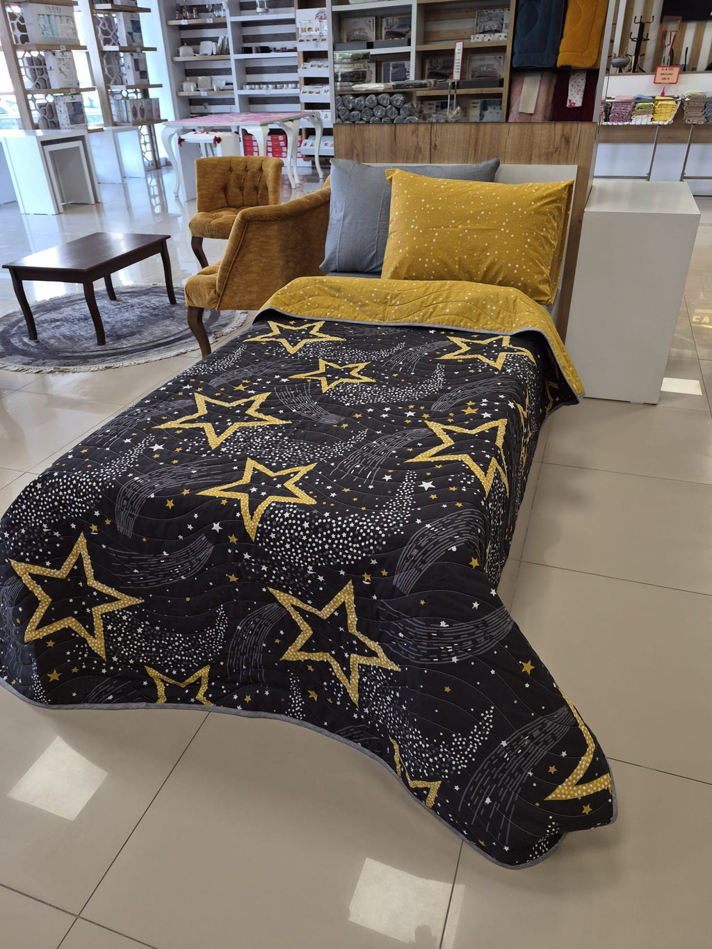 ETEHOMETEX Pamuklu Kapitoneli Yatak Örtüsü TAKIMI TEK KİŞİLİK STAR 8696474232120