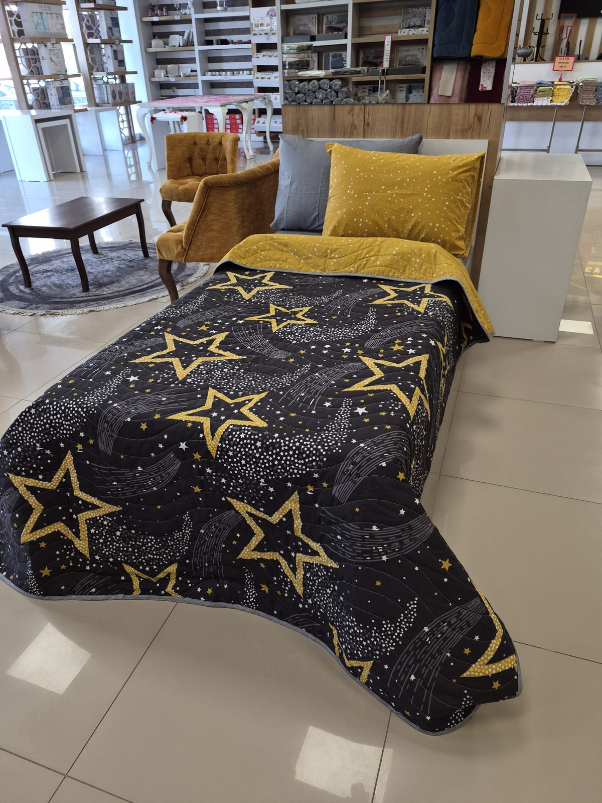 ETEHOMETEX Pamuklu Kapitoneli Yatak Örtüsü TAKIMI TEK KİŞİLİK STAR 8696474232120