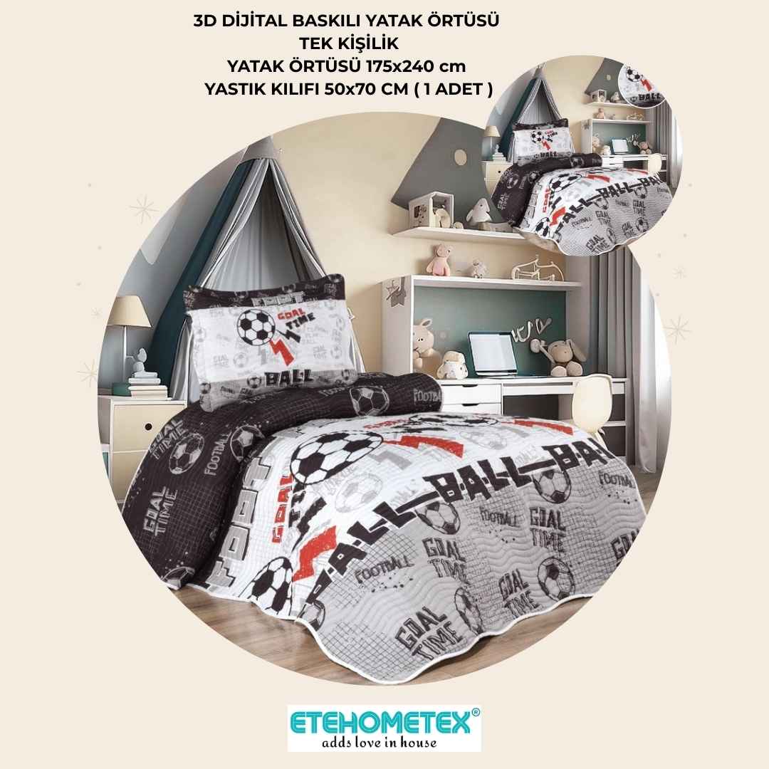 ETEHOMETEX TEK KİŞİLİK 3D DİJİTAL BASKILI YATAK ÖRTÜSÜ BEŞİKTAŞ 8696474232037