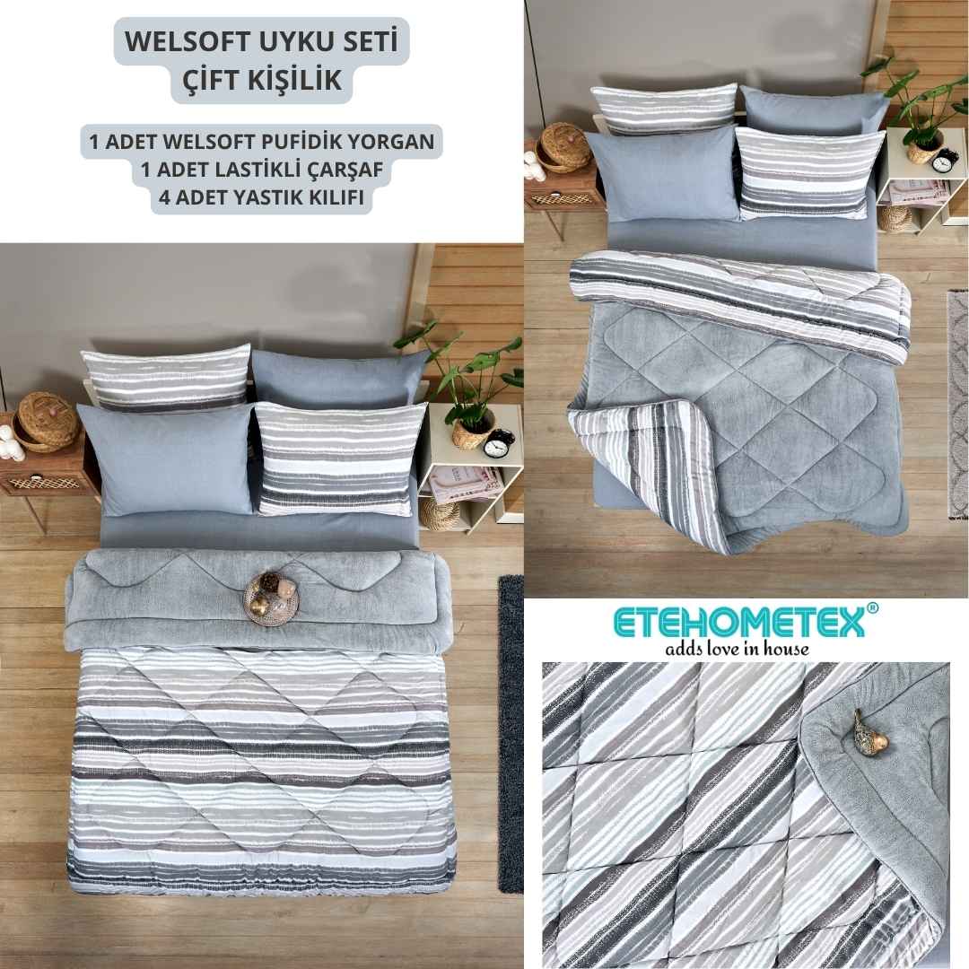 ETE HOMETEX ÇİFT KİŞİLİK WELSOFT UYKU SETİ TASEL GRİ 8696474231989