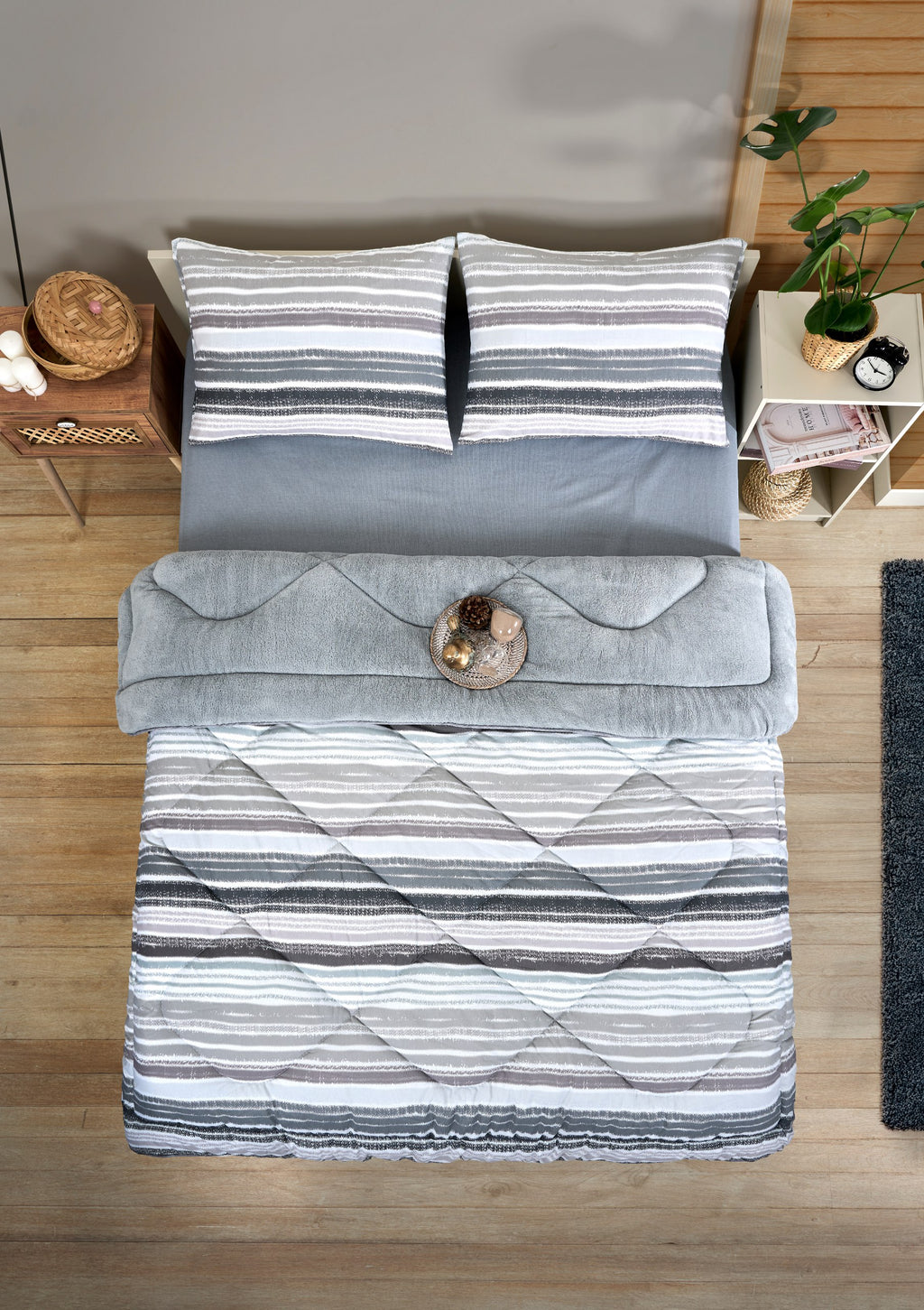 ETE HOMETEX ÇİFT KİŞİLİK LÜX WELSOFT YORGAN SETİ 195X215CM TASEL GRİ 8696474231951