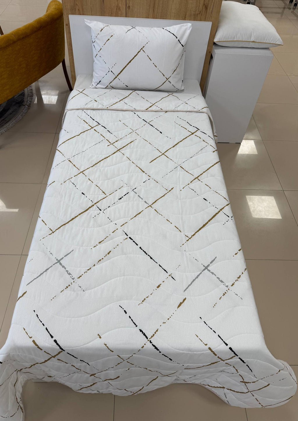 ETEHOMETEX Pamuklu Kapitoneli Yatak Örtüsü Seti TEK KİŞİLİK YANSIMA BEJ 8696474232106