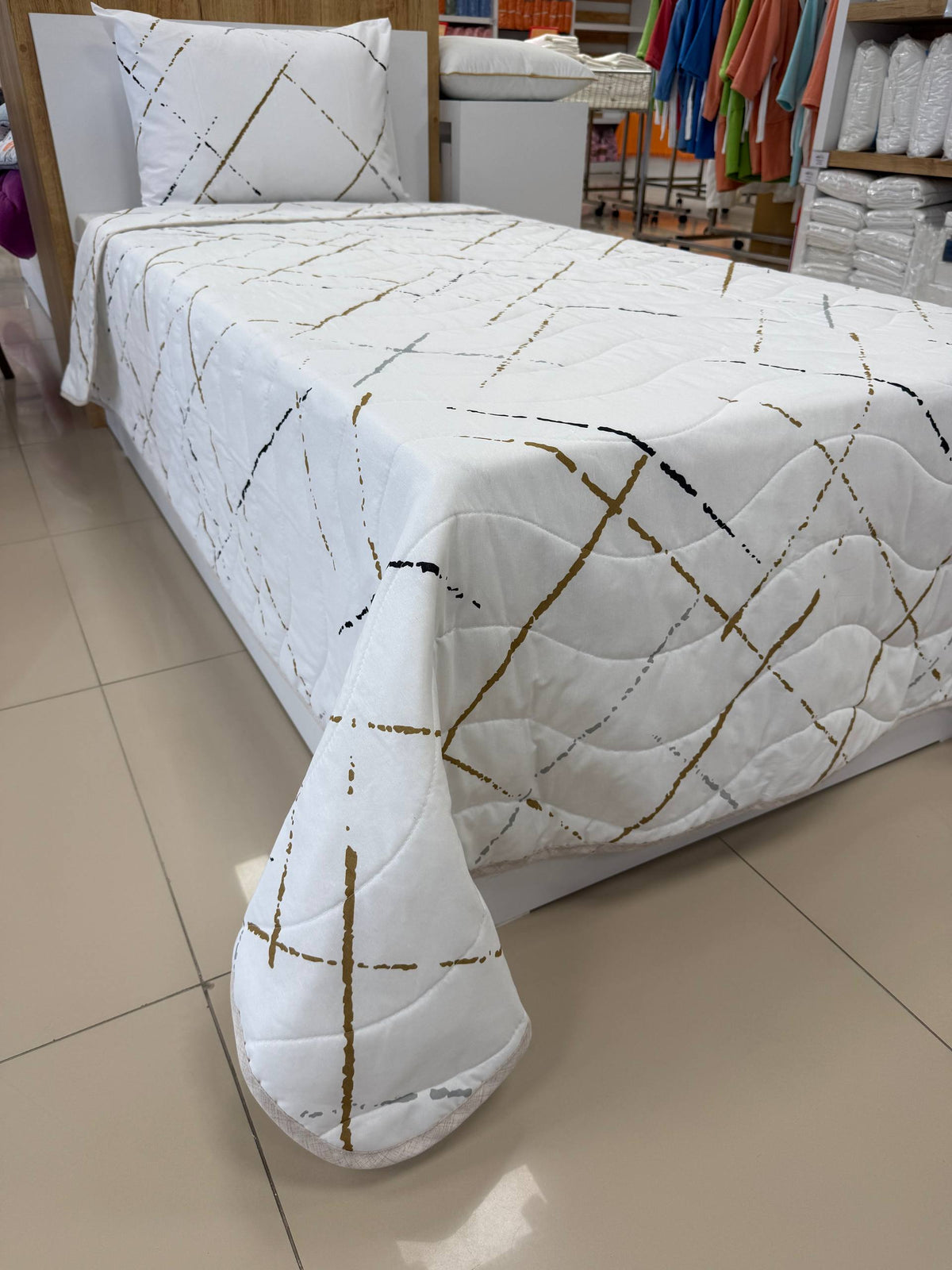 ETEHOMETEX Pamuklu Kapitoneli Yatak Örtüsü Seti TEK KİŞİLİK YANSIMA BEJ 8696474232106