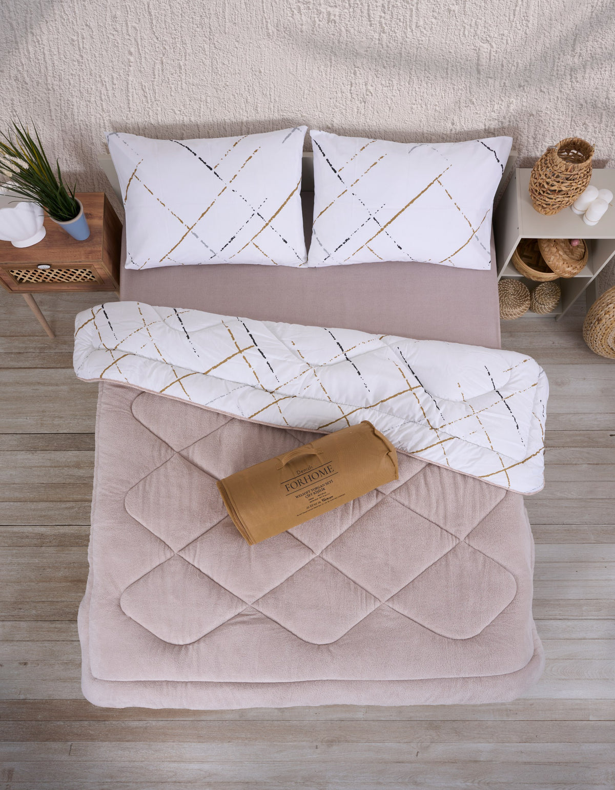 ETE HOMETEX ÇİFT KİŞİLİK LÜX WELSOFT YORGAN SETİ 195X215CM YANSIMA BEJ 8696474231937