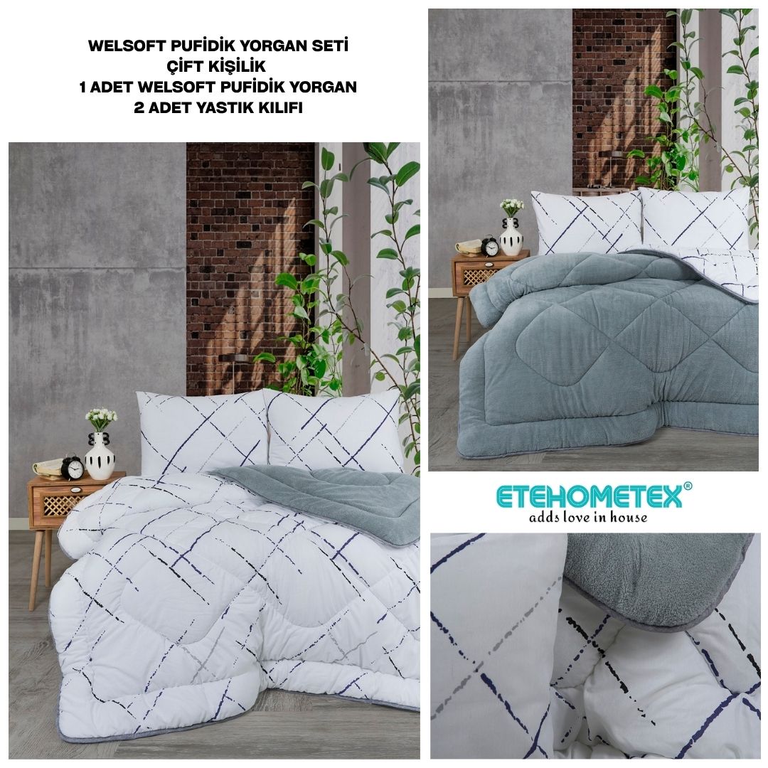 ETE HOMETEX ÇİFT KİŞİLİK LÜX WELSOFT YORGAN SETİ 195X215CM YANSIMA GRİ 8696474232009
