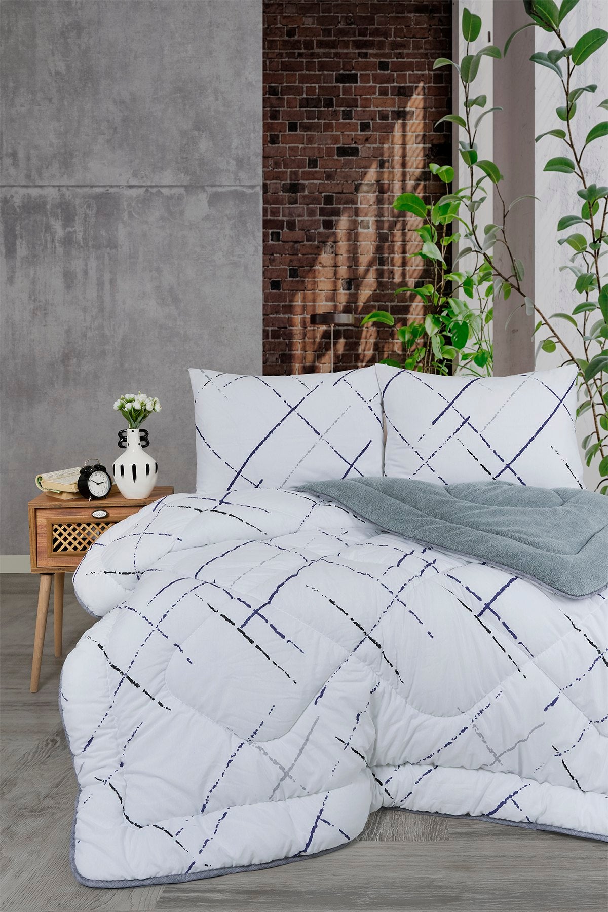 ETE HOMETEX ÇİFT KİŞİLİK LÜX WELSOFT YORGAN SETİ 195X215CM YANSIMA GRİ 8696474232009