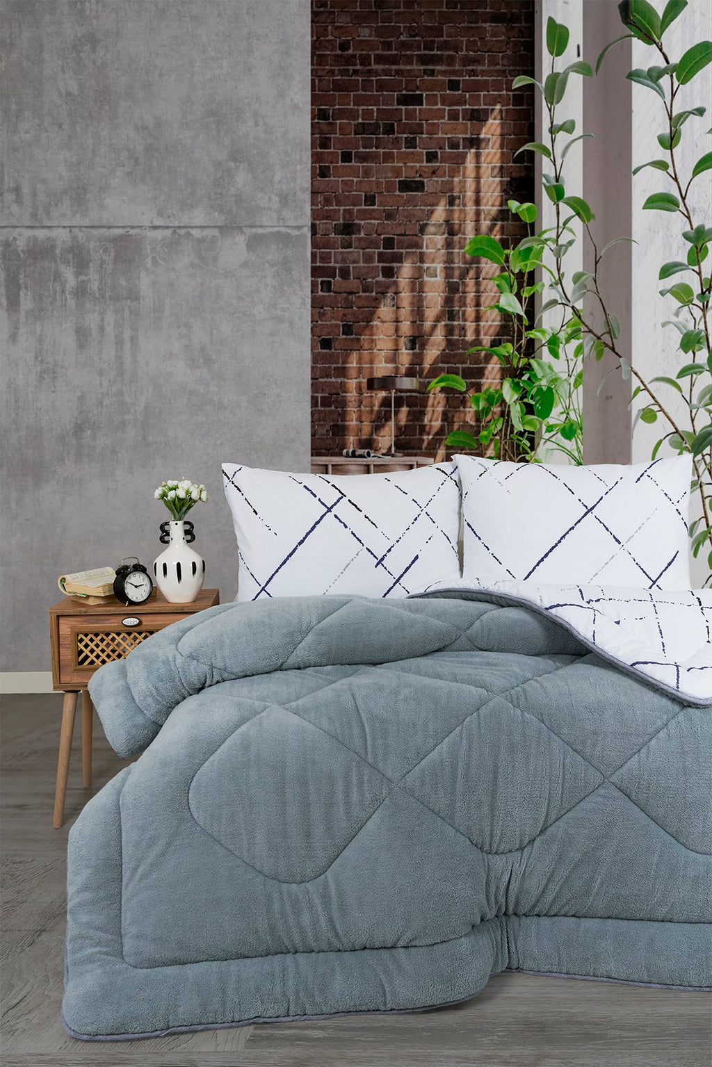 ETE HOMETEX ÇİFT KİŞİLİK LÜX WELSOFT YORGAN SETİ 195X215CM YANSIMA GRİ 8696474232009