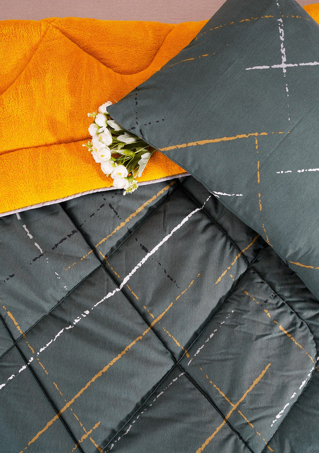 ETE HOMETEX TEK KİŞİLİK LÜX WELSOFT YORGAN SETİ YANSIMA HARDAL 155X215CM 8696474231957