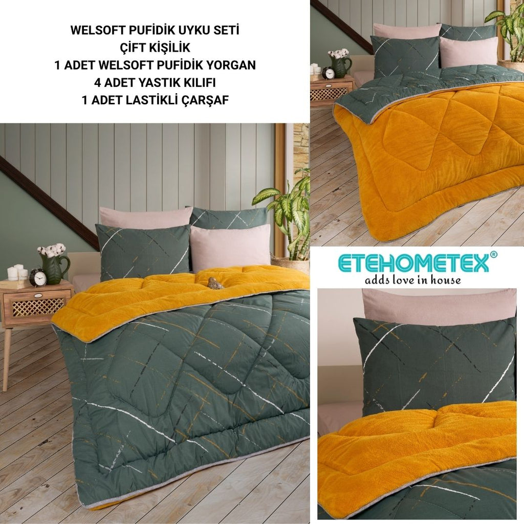 ETE HOMETEX ÇİFT KİŞİLİK WELSOFT UYKU SETİ YANSIMA HARDAL 8696474231992
