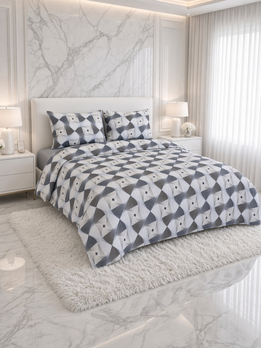 ETEHOMETEX %100 Pamuk Nevresim Takımı ÇİFT KİŞİLİK GEOMETRİK MAVİ 8696474232113
