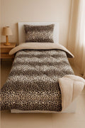 ETE HOMETEX TEK KİŞİLİK LÜX WELSOFT YORGAN SETİ LEOPAR BEJ 155X215CM 8696474231961
