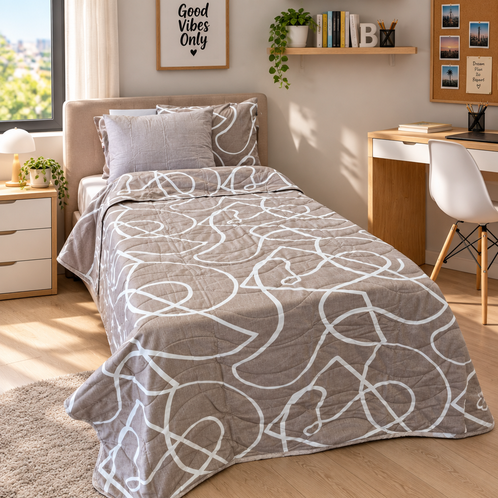 Modern genç odasında Mix Bej tek kişilik yatak örtüsü