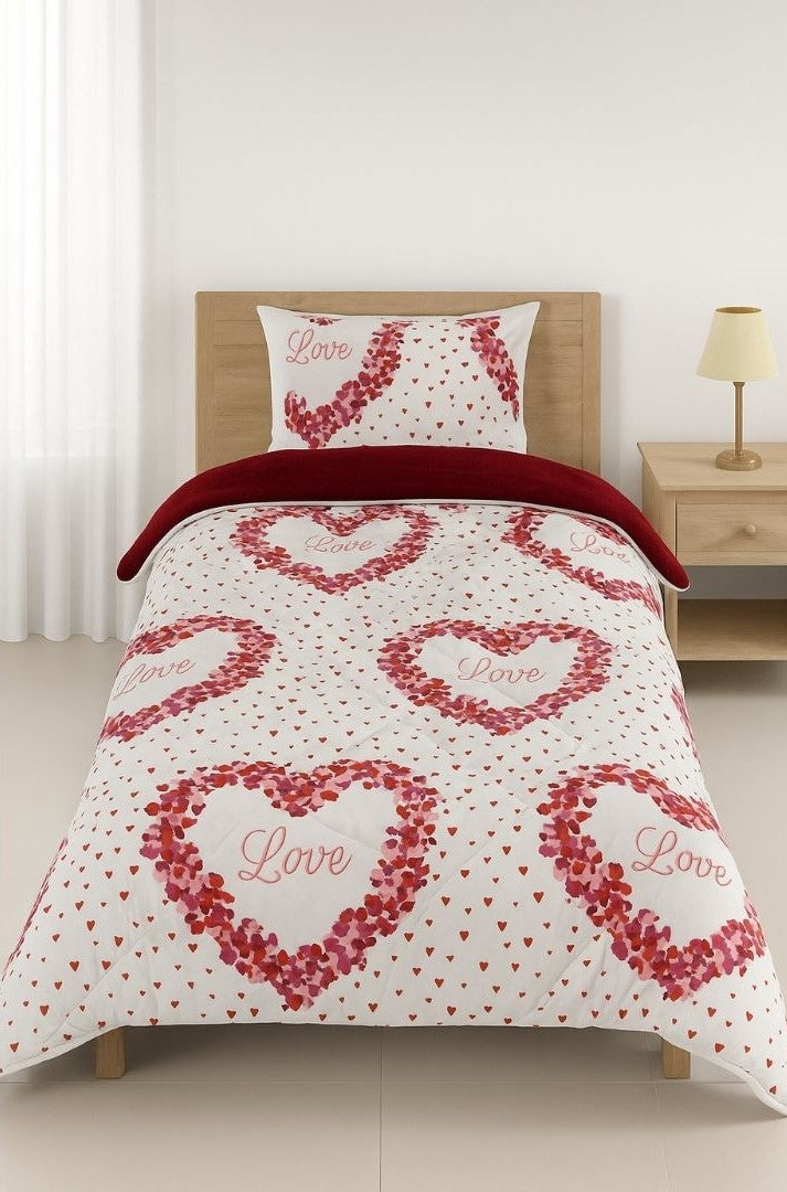 ETE HOMETEX TEK KİŞİLİK LÜX WELSOFT YORGAN SETİ LOVE BORDO 155X215CM 8696474231966