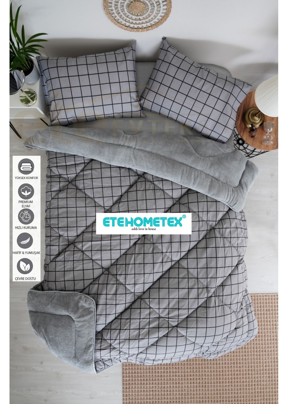 ETE HOMETEX ÇİFT KİŞİLİK WELSOFT YORGAN 195X215CM KARELİ ANTRASİT 8696474231732 ETE HOMETEX ÇİFT KİŞİLİK WELSOFT YORGAN 195X215CM KARELİ ANTRASİT 8696474231732