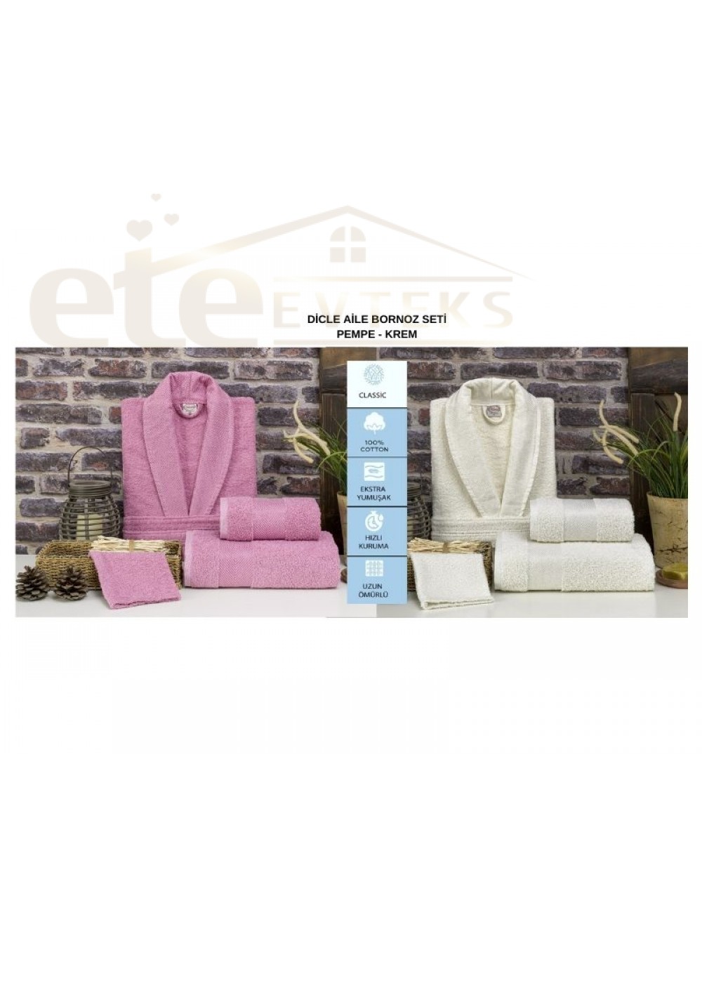 VOLENKA DİCLE SOFT LİNE 8 PARÇA AİLE BORNOZ SETİ PEMBE KREM 8696474231706 VOLENKA DİCLE SOFT LİNE 8 PARÇA AİLE BORNOZ SETİ PEMBE KREM 8696474231706