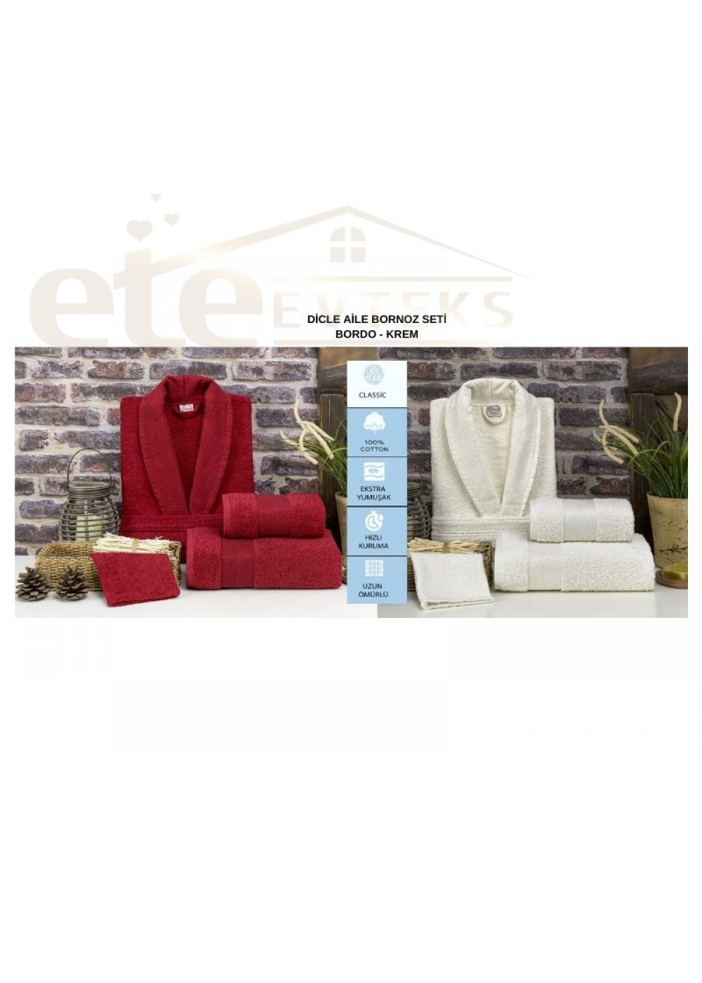 VOLENKA DİCLE SOFT LİNE 8 PARÇA AİLE BORNOZ SETİ BORDO KREM 8696474231708 VOLENKA DİCLE SOFT LİNE 8 PARÇA AİLE BORNOZ SETİ BORDO KREM 8696474231708