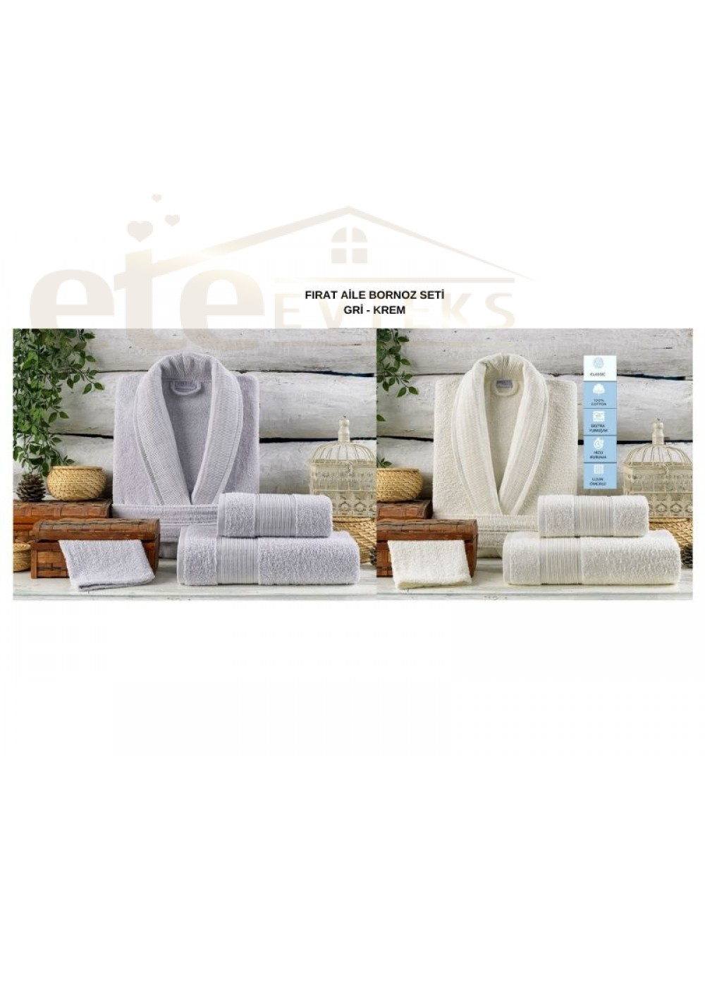 VOLENKA FIRAT SOFT LİNE 8 PARÇA AİLE BORNOZ SETİ GRİ KREM 8696474231699 VOLENKA FIRAT SOFT LİNE 8 PARÇA AİLE BORNOZ SETİ GRİ KREM 8696474231699