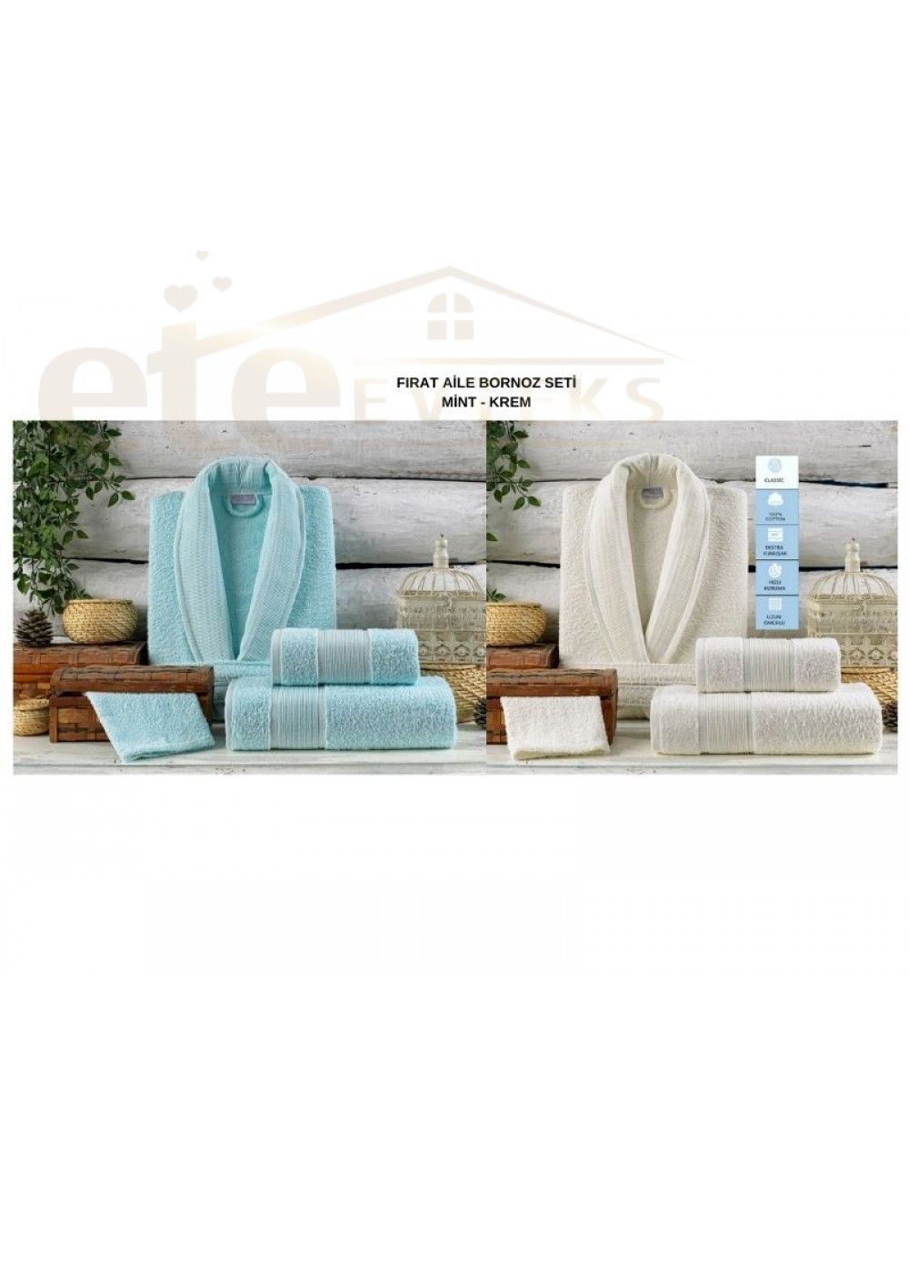 VOLENKA FIRAT SOFT LİNE 8 PARÇA AİLE BORNOZ SETİ MİNT KREM 8696474231702 VOLENKA FIRAT SOFT LİNE 8 PARÇA AİLE BORNOZ SETİ MİNT KREM 8696474231702