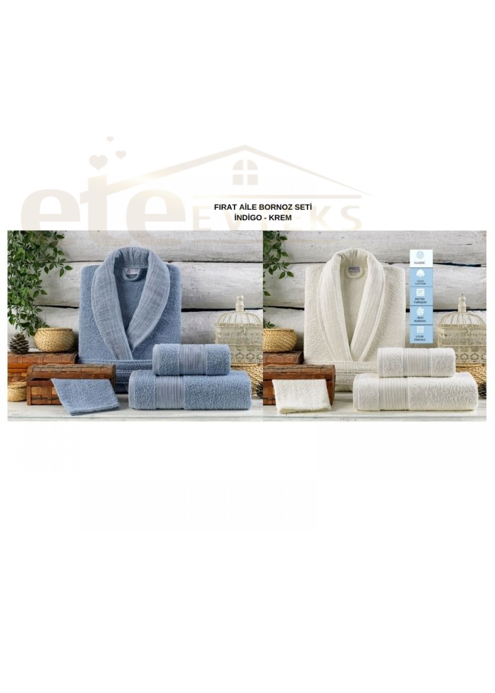 VOLENKA FIRAT SOFT LİNE 8 PARÇA AİLE BORNOZ SETİ İNDİGO KREM 8696474231703 VOLENKA FIRAT SOFT LİNE 8 PARÇA AİLE BORNOZ SETİ İNDİGO KREM 8696474231703