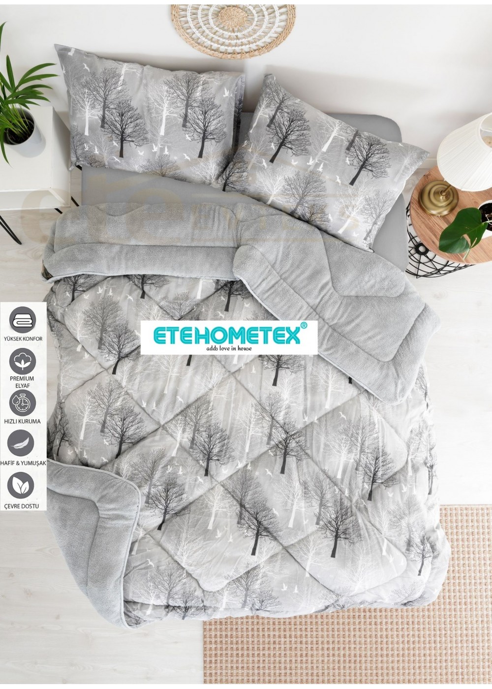ETE HOMETEX ÇİFT KİŞİLİK WELSOFT YORGAN 195X215CM AĞAÇ DESEN GRİ 8696474231712 ETE HOMETEX ÇİFT KİŞİLİK WELSOFT YORGAN 195X215CM AĞAÇ DESEN GRİ 8696474231712
