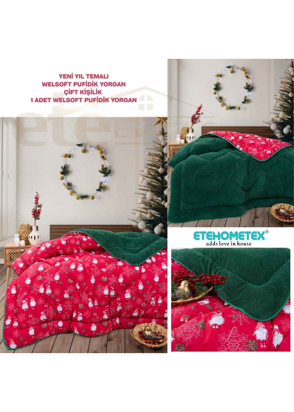 ETE HOMETEX ÇİFT KİŞİLİK LÜX WELSOFT YORGAN 195X215CM YENİ YIL DESENLİ 8696474232029