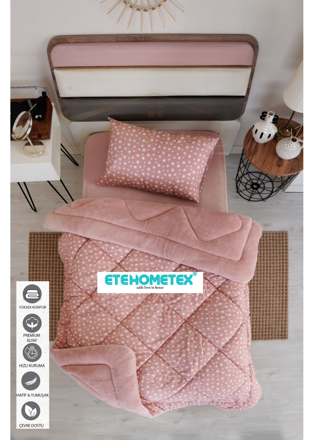 ETE HOMETEX TEK KİŞİLİK WELSOFT YORGAN 155X215CM YILDIZ DESEN PUDRA 8696474231663 ETE HOMETEX TEK KİŞİLİK WELSOFT YORGAN 155X215CM YILDIZ DESEN PUDRA 8696474231663